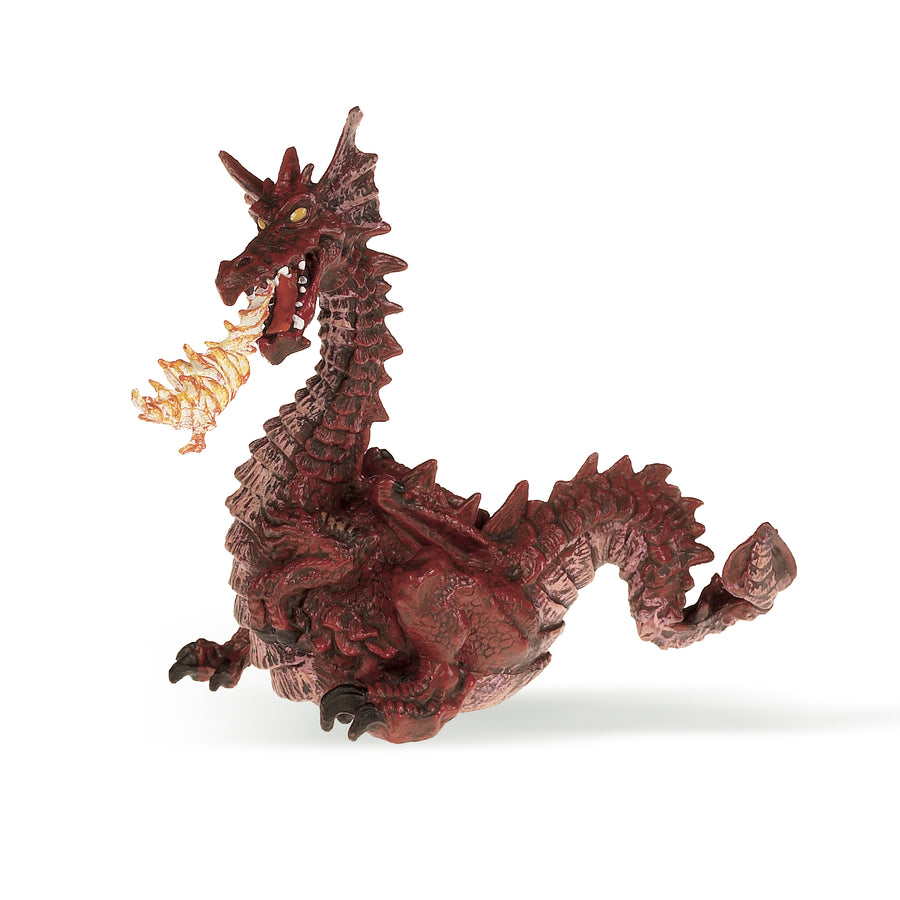 Figurine Dragon rouge avec flamme Papo en PVC, Collection Monde enchanté, jouet éducatif idéal pour enfants