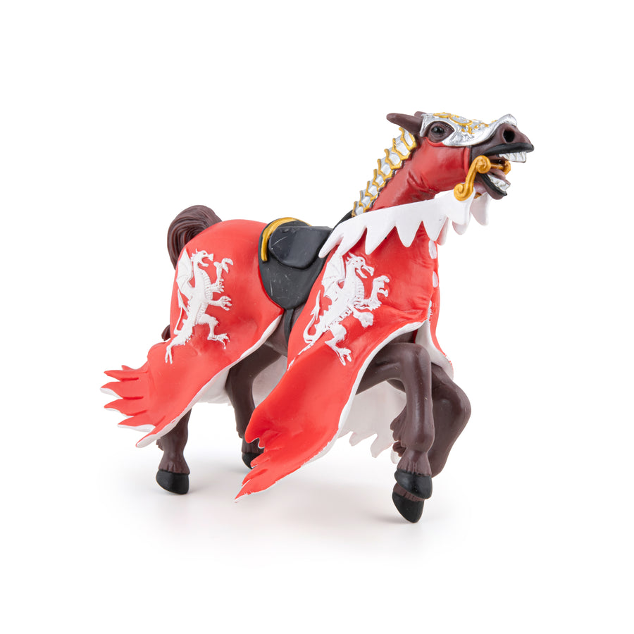 Cheval du roi au dragon rouge Papo en PVC, Collection Médiéval, jouet éducatif idéal pour enfants et collectionneurs