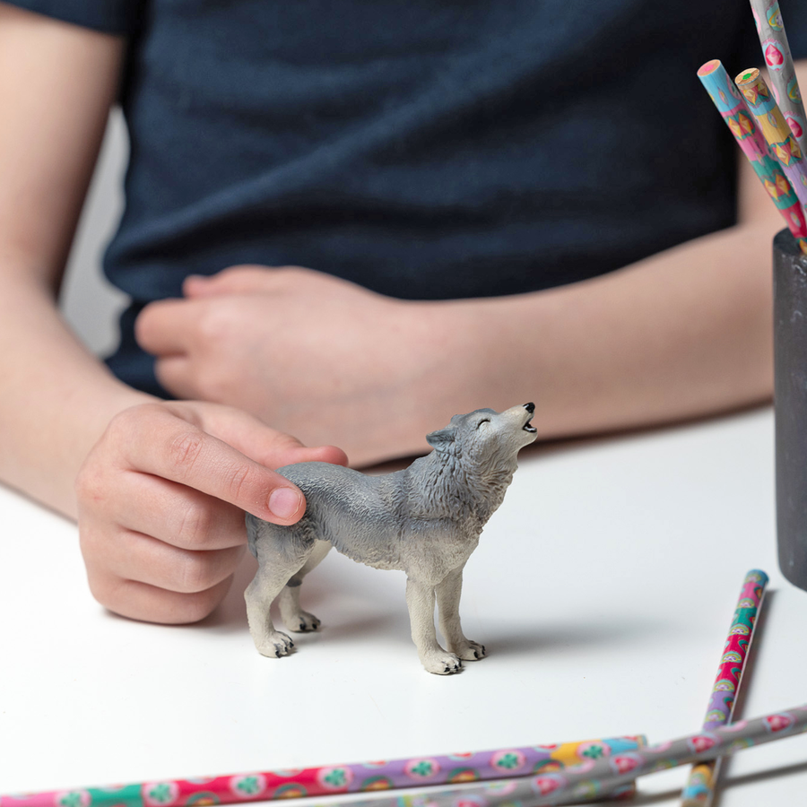 Figurine Loup hurlant Papo en PVC, thème forêt, Collection Animaux sauvages, jouet éducatif idéal pour enfants et collectionneurs