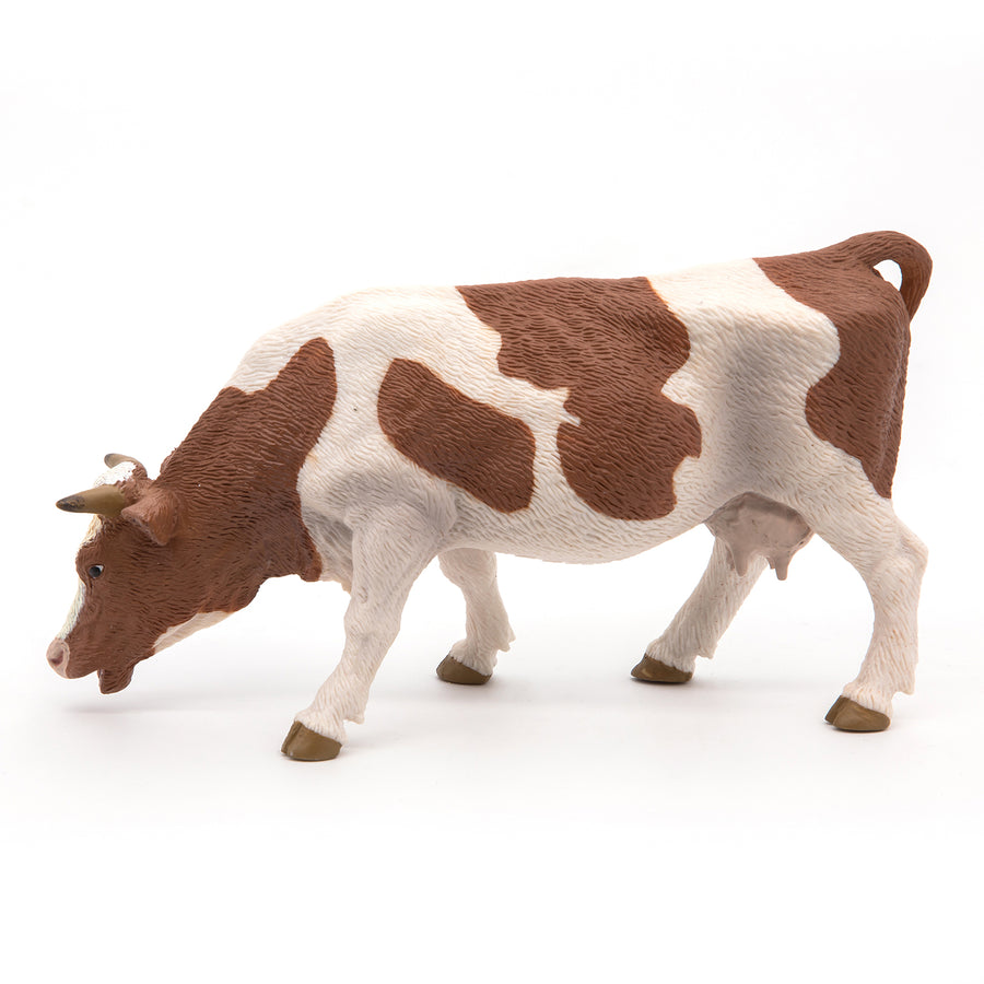 Figurine Vache simmental broutant Papo en PVC, Collection Vie à la ferme, jouet éducatif idéal pour enfants et collectionneurs