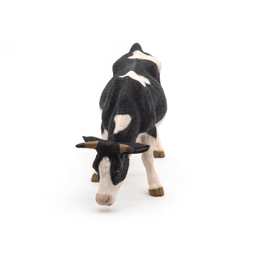 Figurine Vache noire et blanche broutant Papo en PVC, Collection Vie à la ferme, jouet éducatif idéal pour enfants et collectionneurs